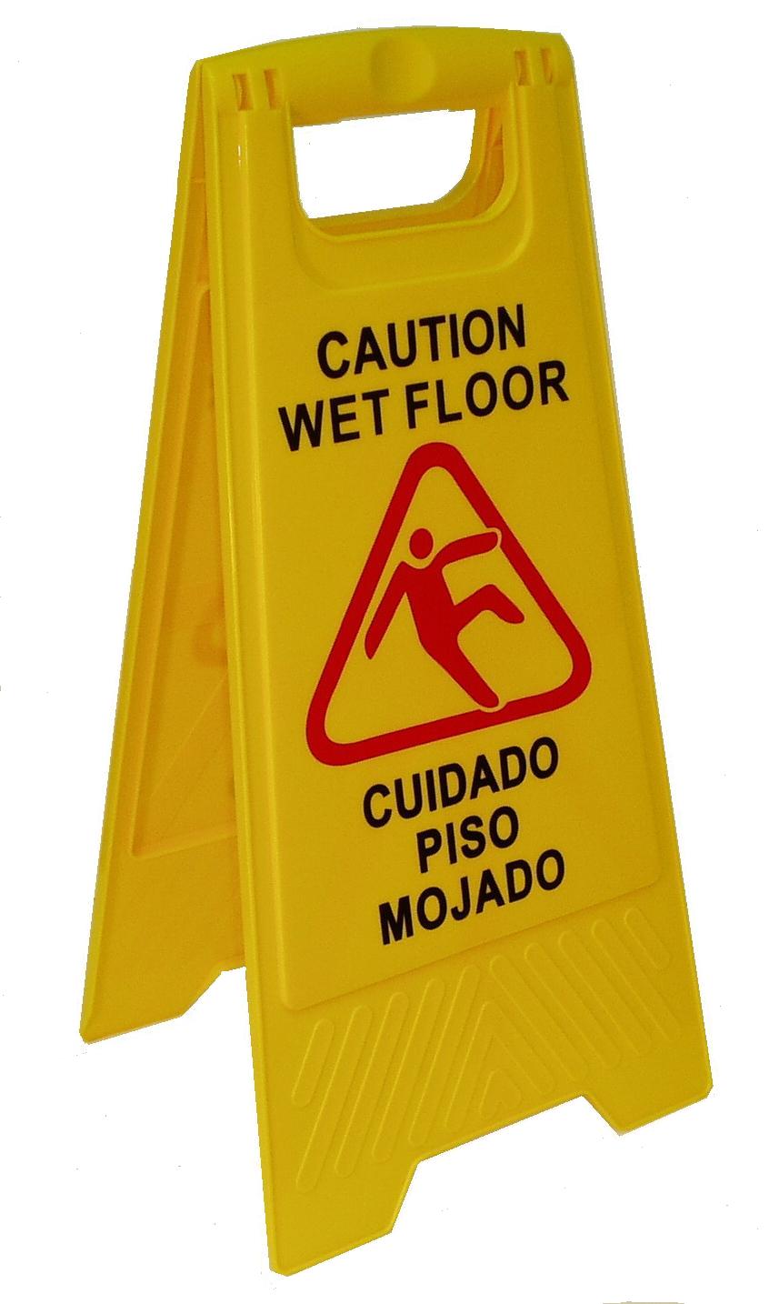 Floor Safety Sign, Caution Wet Floor, Bilingual (English / Spanish) 2-Sided