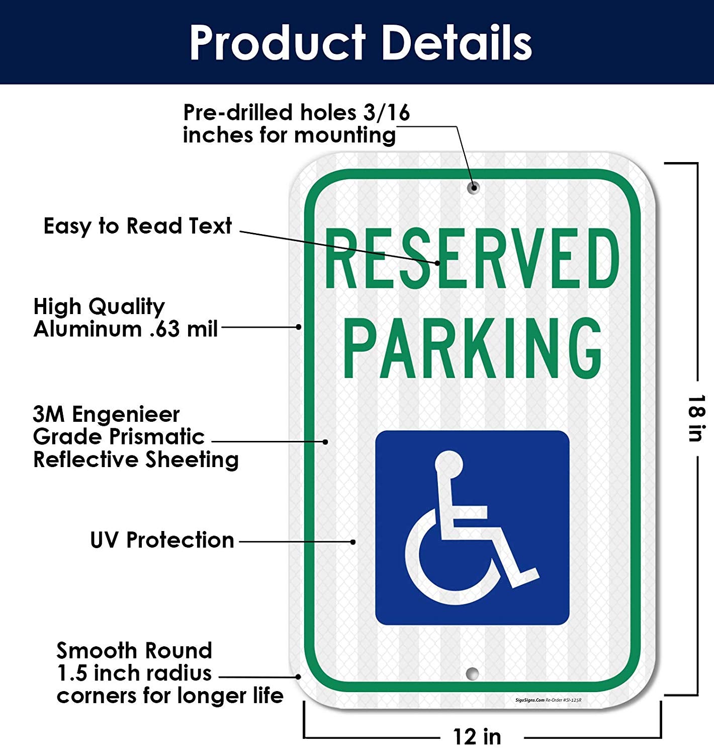 Handicap Parking Sign, with Picture of Wheelchair Sign, Federal 12x18.