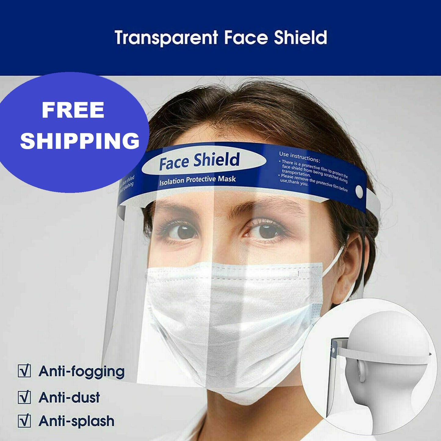 Safety Full Face Shield Reusable Washable Protection Cover Face Mask Anti-Splash