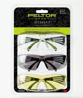 Peltor Sport Secure Fit 400 Glasses, 3 Pack: Clear + Amber + Gray Lenses, Anti Fog