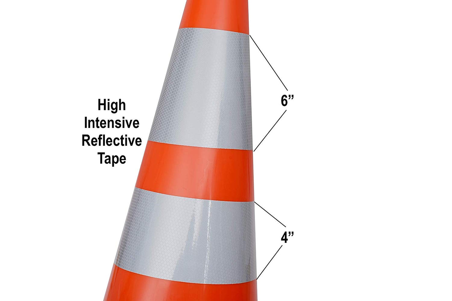 28" Height Orange PVC Traffic Safety Cones with Black Base & 6" + 4" Reflective Collars