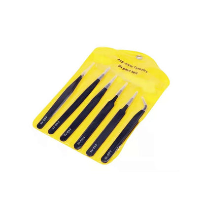 ESD Stainless Steel Tweezers - Precision Industrial Repair Tool Kit (Black)