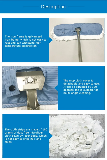 ESD Mop - Industrial Cleaning Stainless Steel Blue Microfiber