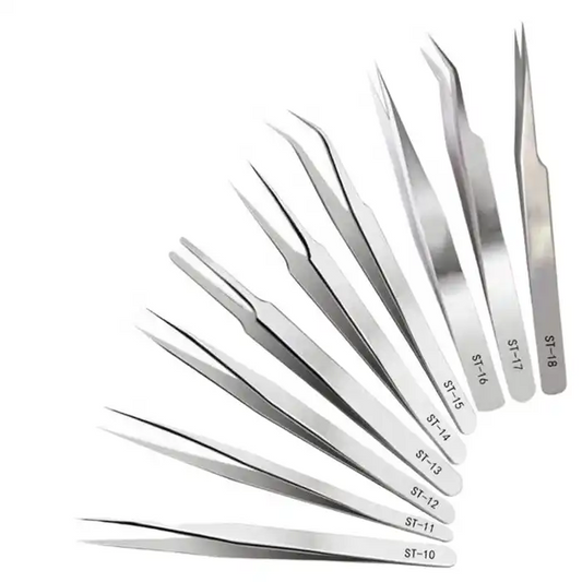 ESD Stainless Steel Tweezers - Precision Industrial Repair Tool Kit (Silver)