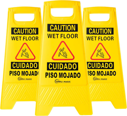 Wet Floor Caution Sign bi-lingual Yellow.