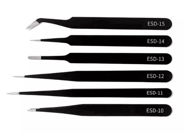 ESD Stainless Steel Tweezers - Precision Industrial Repair Tool Kit (Black)